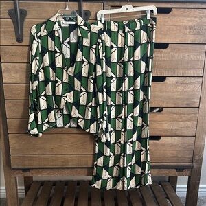Zara Geometric Green and Cream Women's Pants Co-ord Jumpsuit